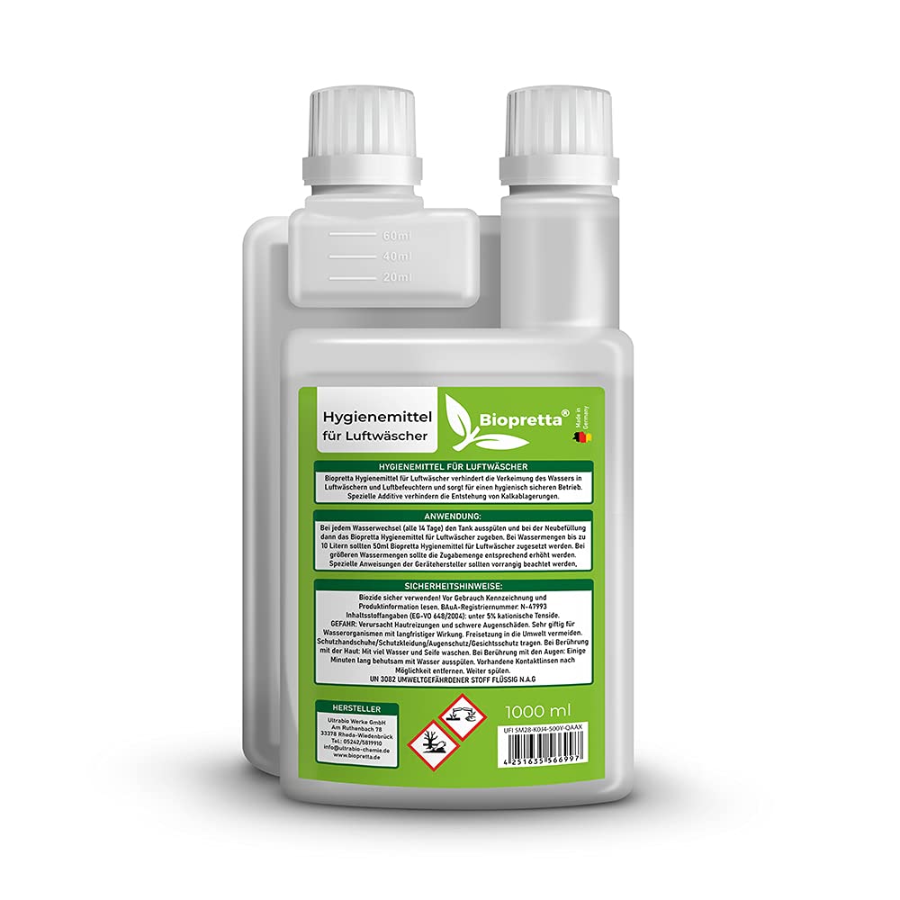 Hygienemittel für Luftwäscher 1000 ml mit Dosierhilfe, Luftbefeuchter, Zimmerbrunnen