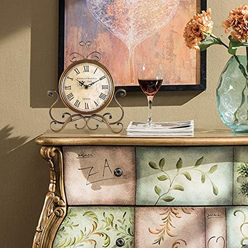 HZDHCLH Retro Silent Roman Tischuhr für Wohnzimmer Schlafzimmer Büro Kunst-Schreibtischuhr（Kupfer）,