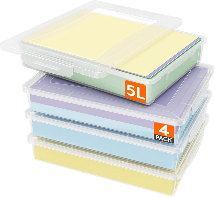 Lifewit 4 Pack Mehrzweck-Aufbewahrungsbox aus Kunststoff mit verriegelbaren Deckeln, A4 Papieraufbew