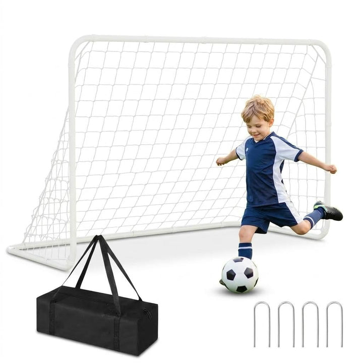 Fussballtor Aussen, 1,2 m × 1,8 m, Tragbares Fussballtor, Metallrahmen, PE-Netz &amp; Erdheringe, Weiss
