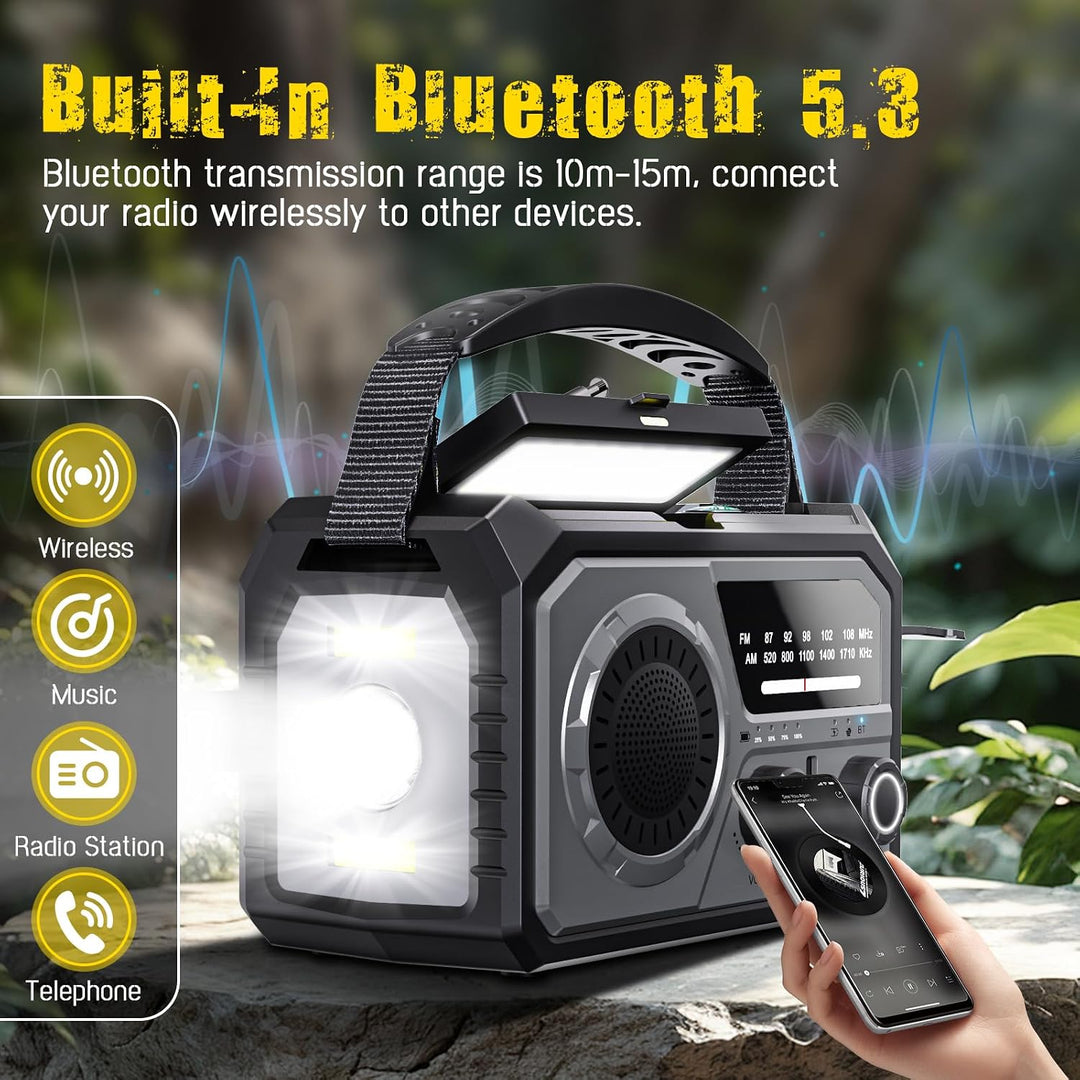16000mAh Solar Radio,AM/FM Kurbelradio Tragbar USB Notfallradio mit 59200mWh Wiederaufladbare Batter