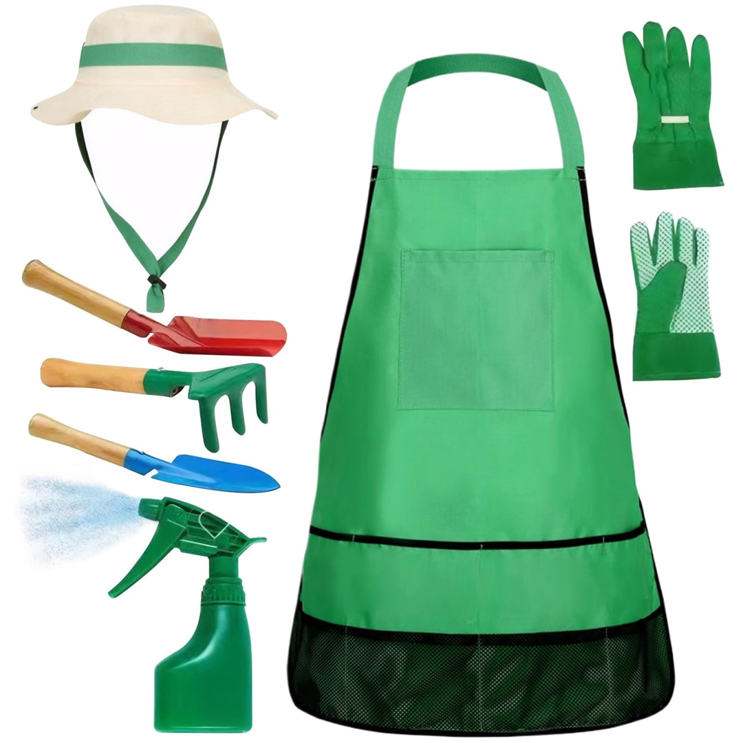 Hperu 7pcs/Set Kids Gartenwerkzeuge, Bildungskindgarten -Set umfassen Schürze, Sprühgerät, Handschuh