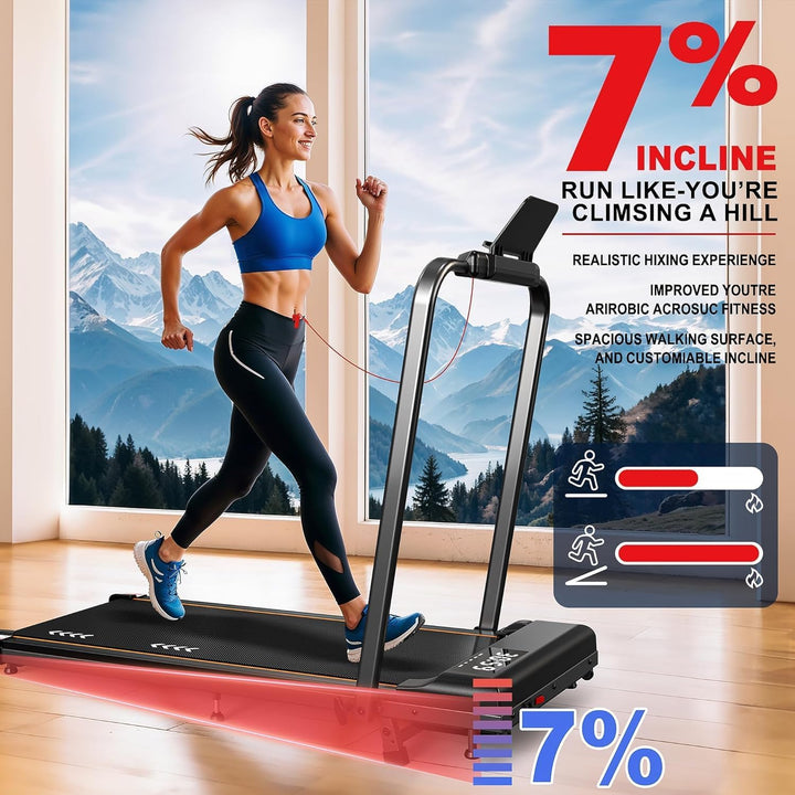 Laufband für Zuhause Klappbar Walking Pad: 7% Steigung Laufband mit 2,5 PS|2,25 PS Motor, Gehpolster