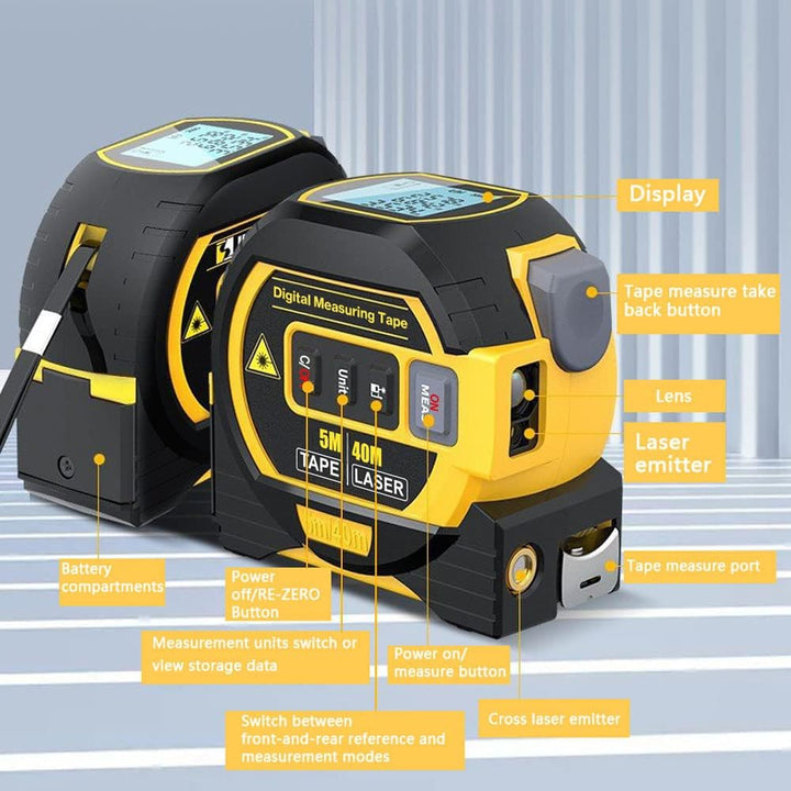 Geevorks Laser-Entfernungsmesser, Laser-Entfernungsmesser, 60 m, 3 in 1, 5 m, Massband, Lineal, LCD-