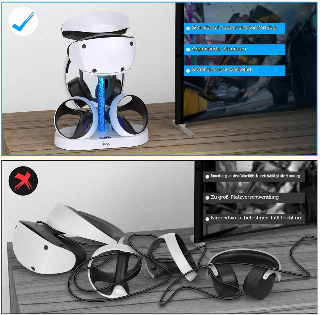 Ladestation für PS VR2 mit RGB-Licht, vertikale Ladeständer Dock Unterstützung für PSVR2 Headset Dis