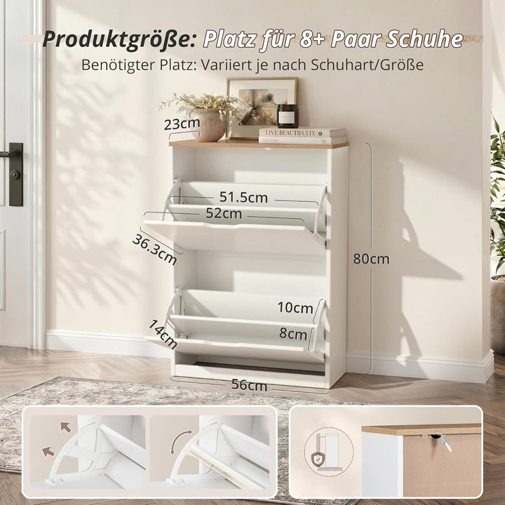 LUE BONA Schuhschrank mit 2 Flip-Klappen,Schuhschrank Schmal 23 cm Tiefe,Schuhkipper Geschlossen mit