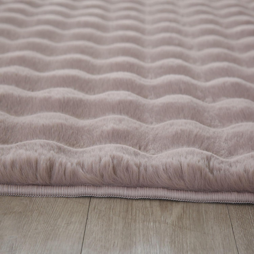 Carpetsale24 Teppich Läufer 80x150cm Beige, Flauschiger Kunstfell Teppich in Felloptik mit Hoch-Tief