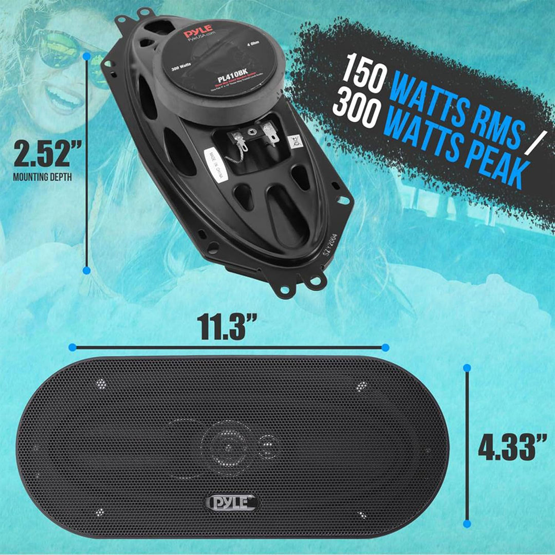 Pyle 3-Wege Universal Auto Lautsprecher - 300W 4"x10" Triaxial, Profi Audio, Tür-/Seitenkompatibel,