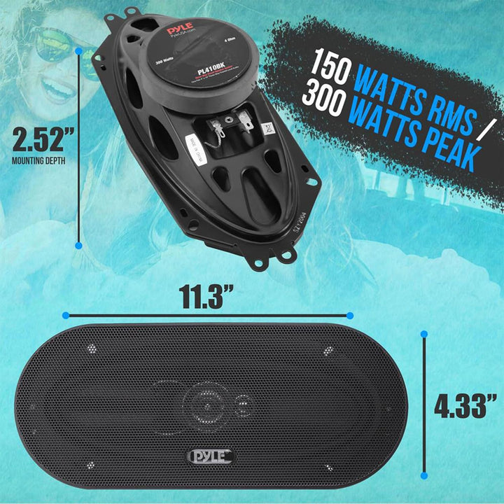 Pyle 3-Wege Universal Auto Lautsprecher - 300W 4"x10" Triaxial, Profi Audio, Tür-/Seitenkompatibel,
