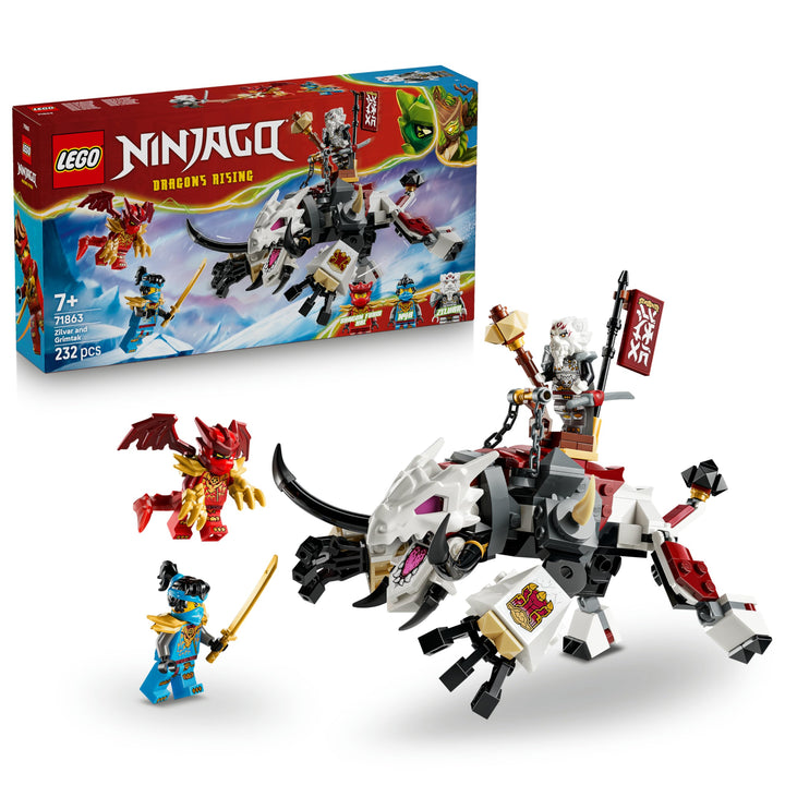 LEGO NINJAGO Zilvar auf seinem Drachentier Grimtak - Ninja Spielzeug mit Actionfigur, 3 Minifiguren