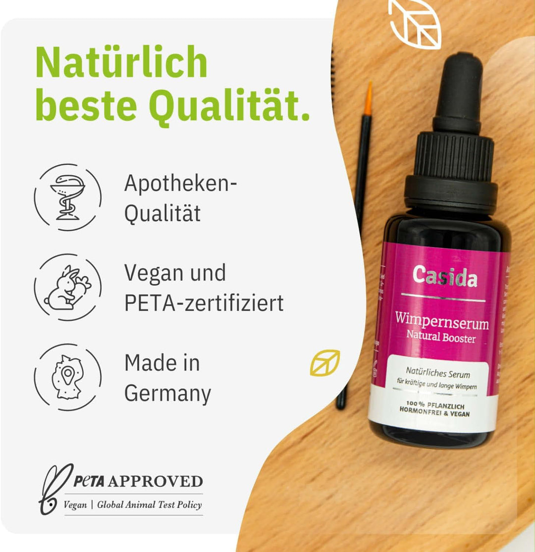 Casida Wimpernserum ohne Hormone Natural Booster - 30 ml Flasche - fördert das Wachstum gesunder, kr