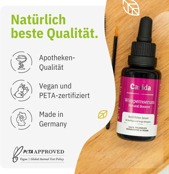 Casida Wimpernserum ohne Hormone Natural Booster - 30 ml Flasche - fördert das Wachstum gesunder, kr