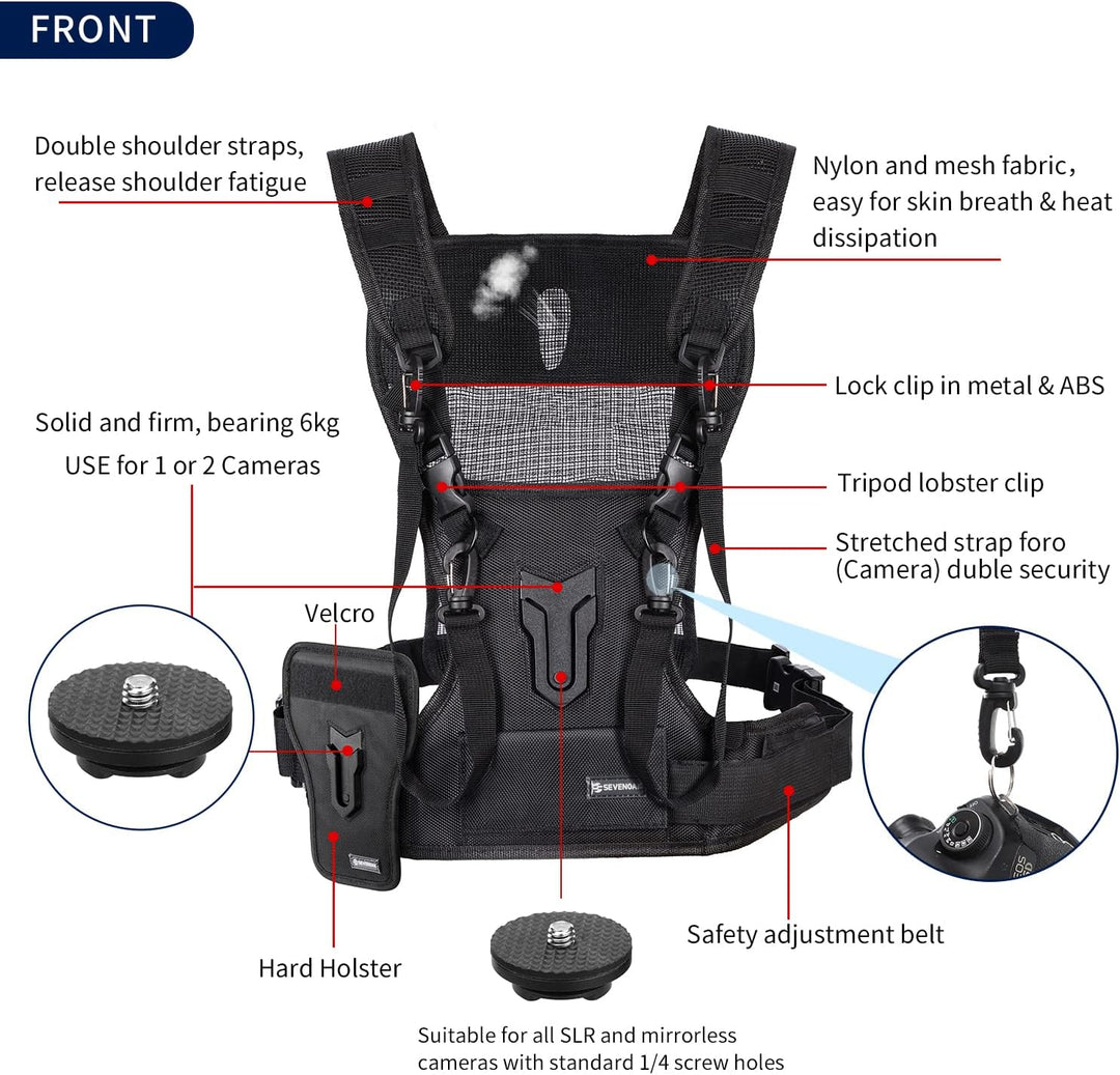 Multi-Kamera-Tragetruhe, Sevenoak SK-MSP01 Gurtsystem-Weste mit seitlichem Holster für Canon 6D 600D