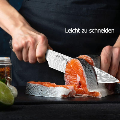 MOSFiATA Küchenmesser Set 5pcs, Kochmesser aus Hochwertigem Carbon Edelstahl, 7 "Nakiri -Messer, 5"