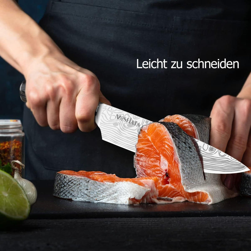 MOSFiATA Küchenmesser Set 5pcs, Kochmesser aus Hochwertigem Carbon Edelstahl, 7 "Nakiri -Messer, 5"