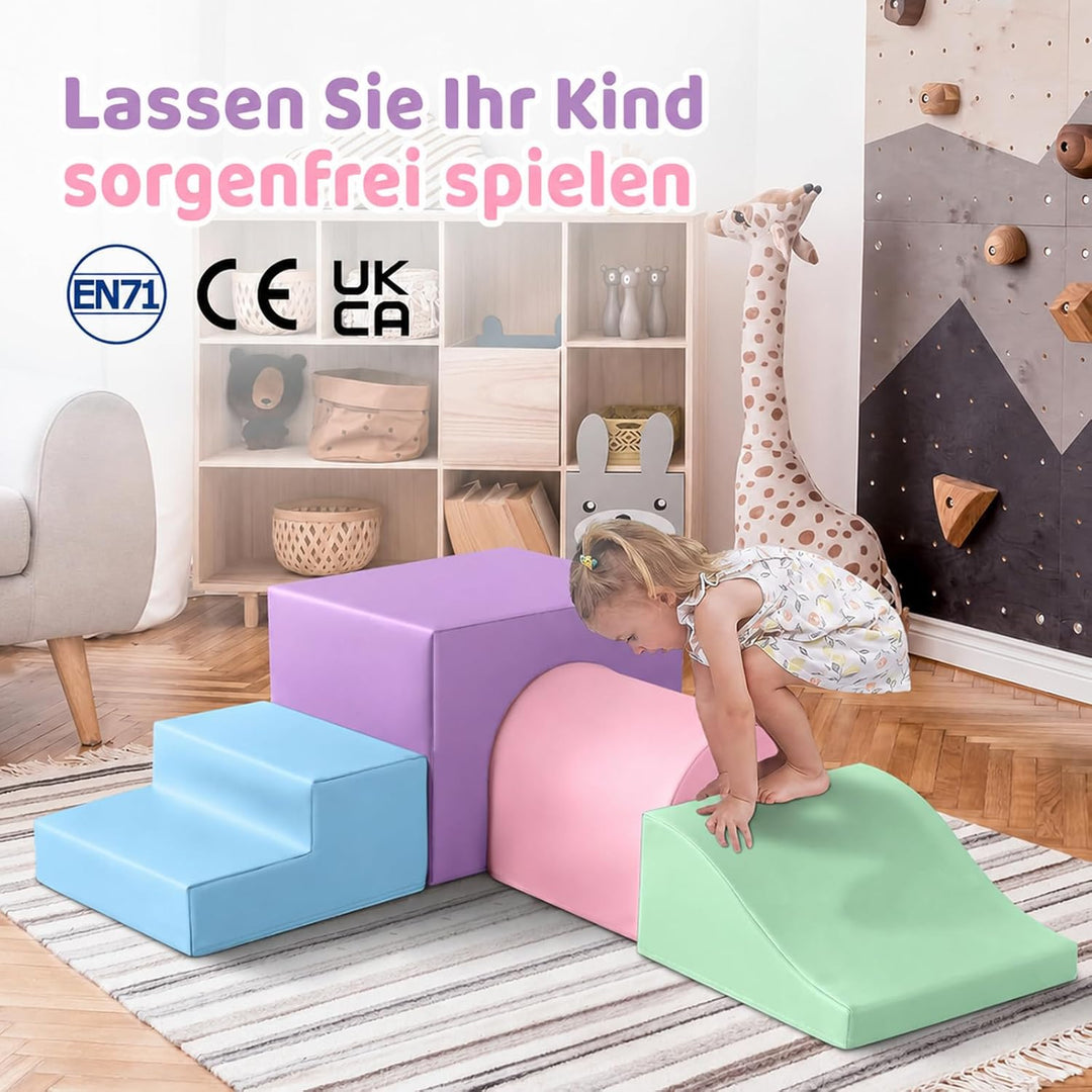 Soft Play Sets Indoor – 4 PCS PU Leather Baby Foam Building Toys for Climb and Crawl - Toddler Soft