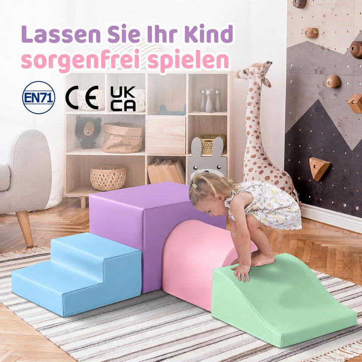 Soft Play Sets Indoor – 4 PCS PU Leather Baby Foam Building Toys for Climb and Crawl - Toddler Soft