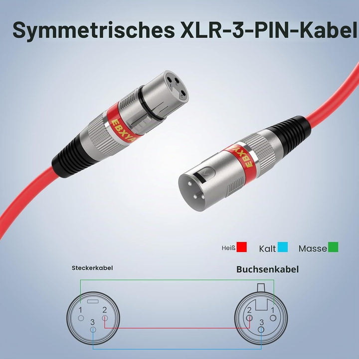 EBXYA XLR-Kabel Mikrofonkabel 1 m/3 Fuss, 10er-Pack, Mic-Patch-Farbkabel – Stecker auf Buchse, XLR-B