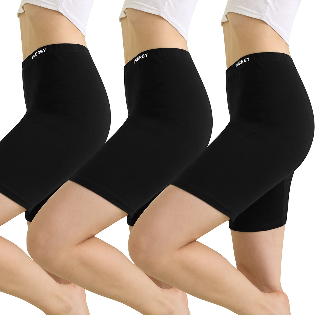 INNERSY Radlerhose Damen Baumwolle Lange Unterhose Anti Scheuern Kurze Hose Unter Kleid 3er Pack S K