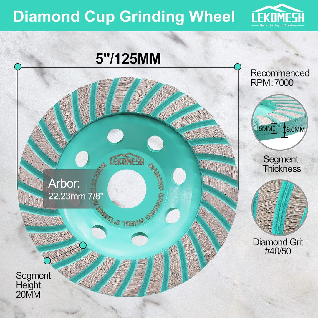 Diamant Schleifscheibe 125mm - Turbo-Segmente Diamant Schleiftopf für Beton, Granit, Marmor, Mauerwe