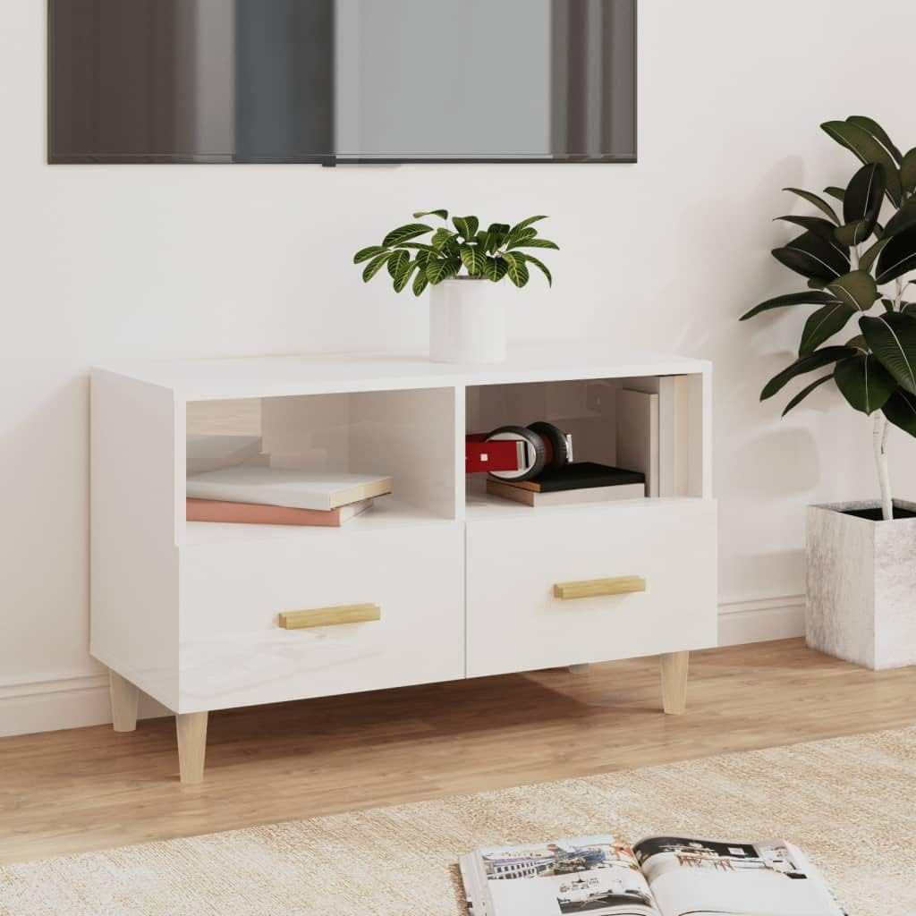 homiuse TV-Schrank TV Lowboard Hochglanz-Weiss 80x36x50 cm Holzwerkstoff TV Board Fernsehschrank Fer
