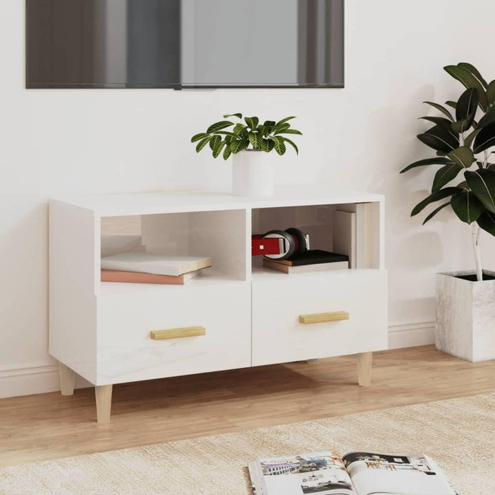 homiuse TV-Schrank TV Lowboard Hochglanz-Weiss 80x36x50 cm Holzwerkstoff TV Board Fernsehschrank Fer
