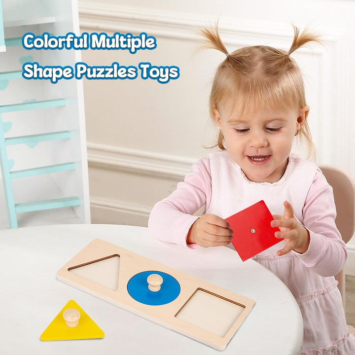 Adena Montessori First Jumbo Knob Wooden Shape Puzzles for Toddlers 1-3,Multiple Peg Shapes Puzzle S