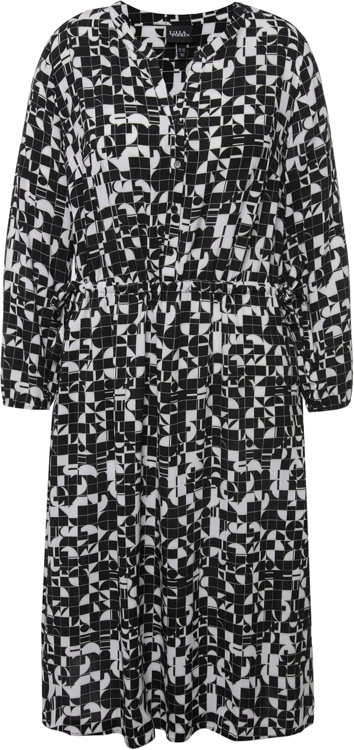 Ulla Popken Damen grosse Grössen Übergrössen Plus Size Kleid, Tunnelzug, Tunika-Ausschnitt, Taschen,