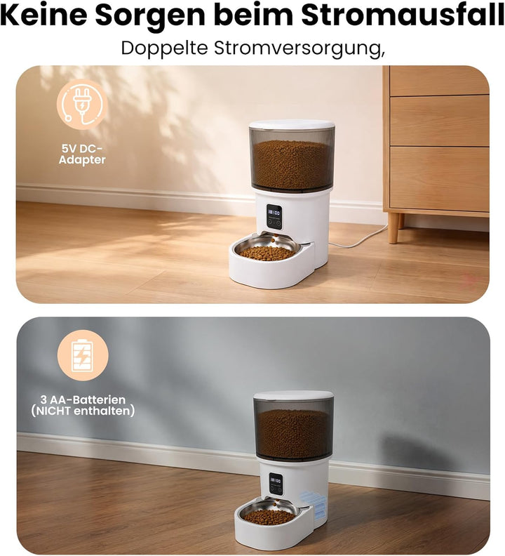 Futterautomat Katze 4 L, Katzenfutter Automat, 1-6 Mahlzeiten pro Tag, Futter für Katzen/Hunde, Mit