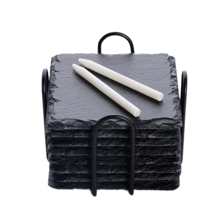 Schiefer Untersetzer für Gläser 8er Set, Untersetzer Schiefer Glasuntersetzer mit Halter, Tischunter