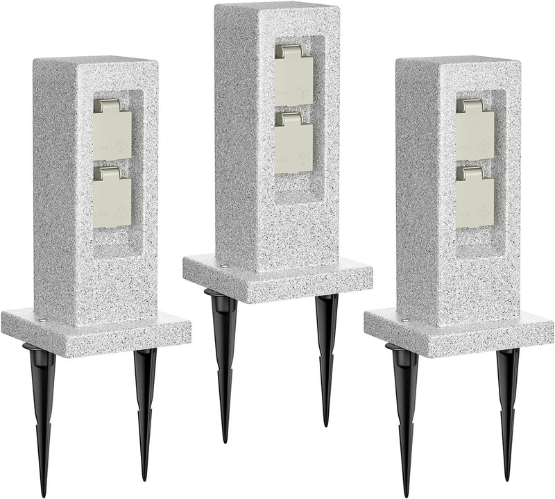 ledscom.de Garten-Steckdosensäule POCK mit Erdspiess Stein-Optik für aussen, 2-Fach, Kunstharz, ecki
