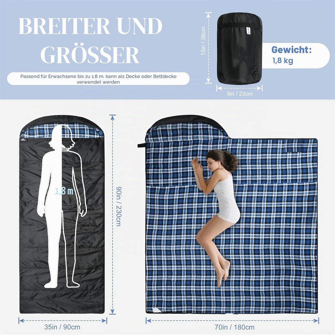 Baumwoll-Flanell-Schlafsack für Erwachsene, 100% Baumwollfutter-Schlafsack für Camping, Wandern, Ruc