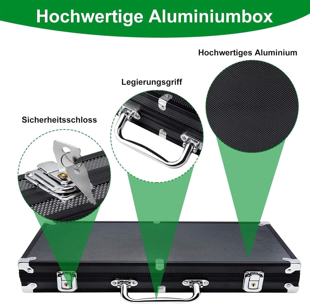 AufuN Pokerkoffer 500 Chips Laser Pokerchips 12 Gramm Metallkern, inkl. 2X Pokerdecks, 5X Würfel, De