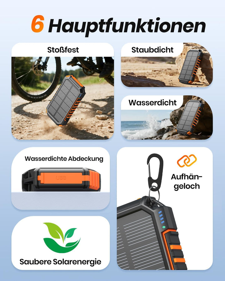 20000mah Wireless Solar Power Bank - A ADDTOP 22.5W Schnelles Tragbares Ladegerät mit 2 eingebauten