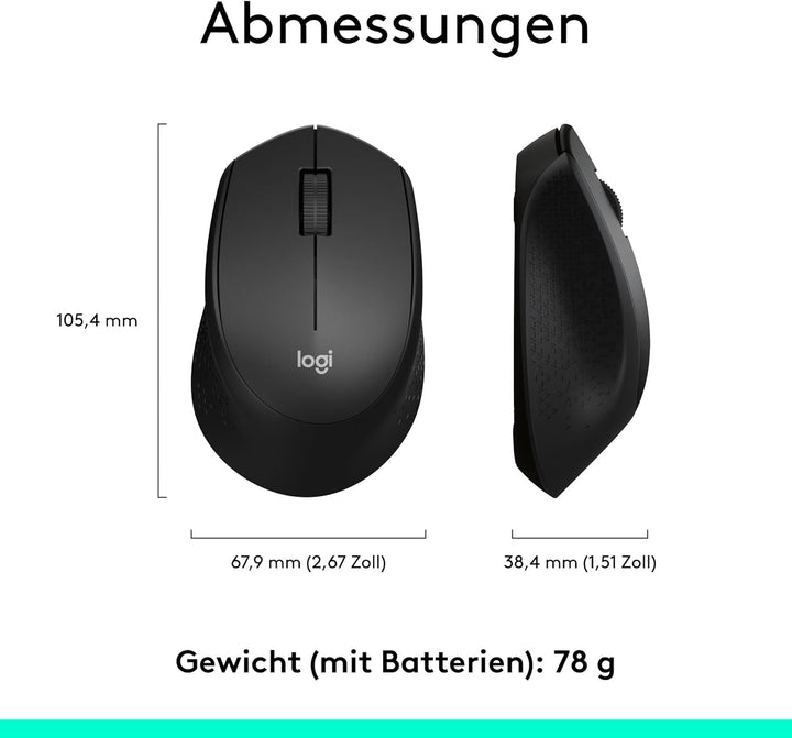 Logitech M330 SILENT PLUS Kabellose Maus, 2,4 GHz mit USB-Nano-Empfänger, 1000 DPI Optical Tracking,