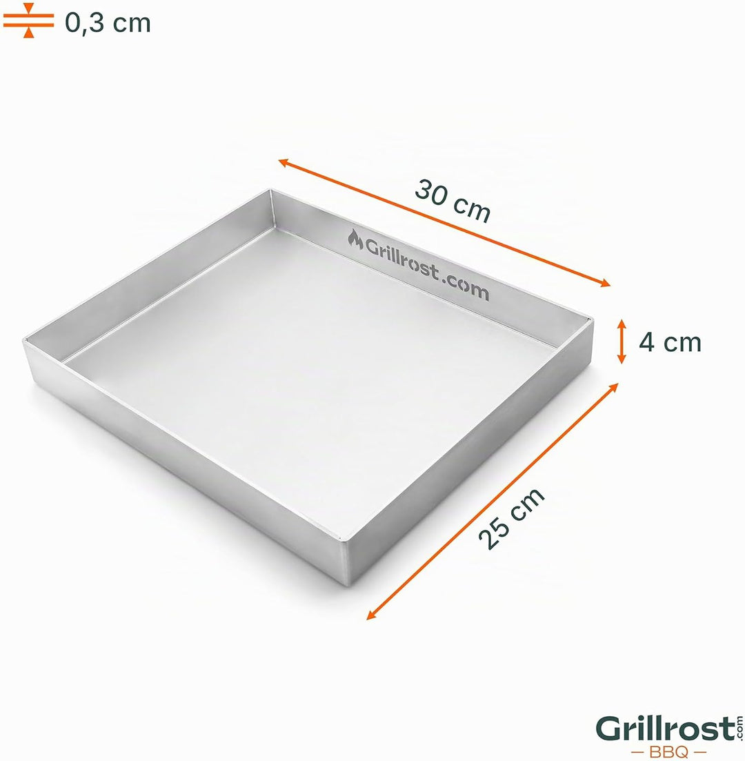 Edelstahl Grillplatte | Plancha | Wanne 30x25cm - Universalgrösse - rundum verschweisst | extra Mass