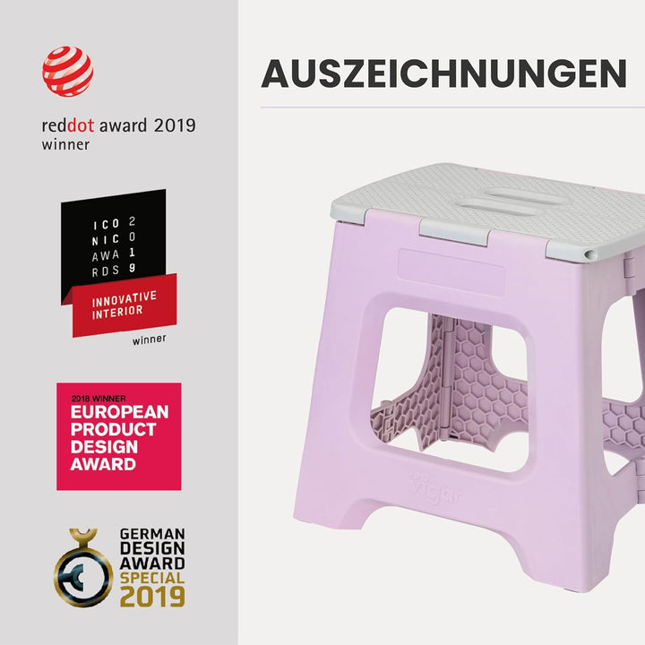 Vigar Kompakte Tritthocker Klappbar für Erwachsene, 32 cm, Klapphocker Faltbar 150 kg rutschfest, Le