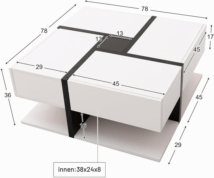 Merax Couchtisch Wohnzimmertisch mit 4 Schubladen Hochglanz, Modern Beistelltisch Kaffeetisch mit Zw