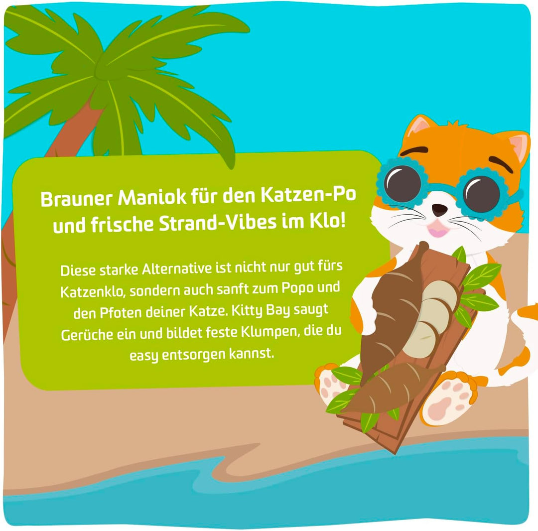 Kitty Bay – Meow Tai – ÖKO Katzenstreu klumpend und staubfrei, 10 Liter Maniok braun 10 L, Maniok br