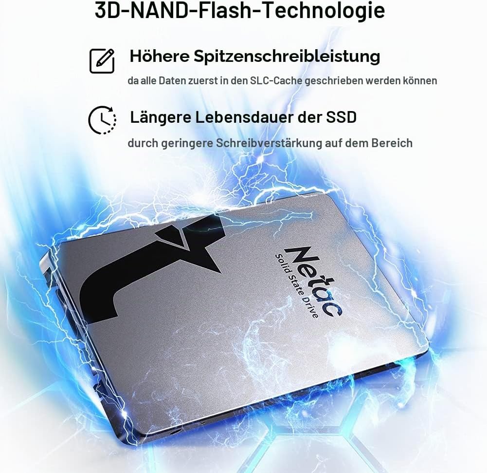 Netac SSD 128GB, SSD Festplatte Intern Sata 3.0 2,5 Zoll für Laptop, PC, Desktop, PS5 (N530S, Alumin