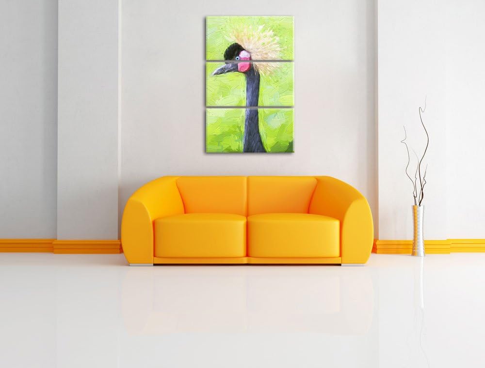 Kronenkranich im Seitenprofil Spezial 3-Teiler Leinwandbild 120x80 Bild auf Leinwand, XXL riesige Bi