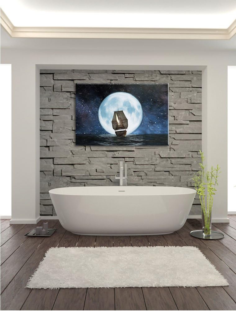 Pixxprint Segelschiff bei Vollmond als Leinwandbild/Grösse: 100x70 / Wandbild/Kunstdruck/fertig besp