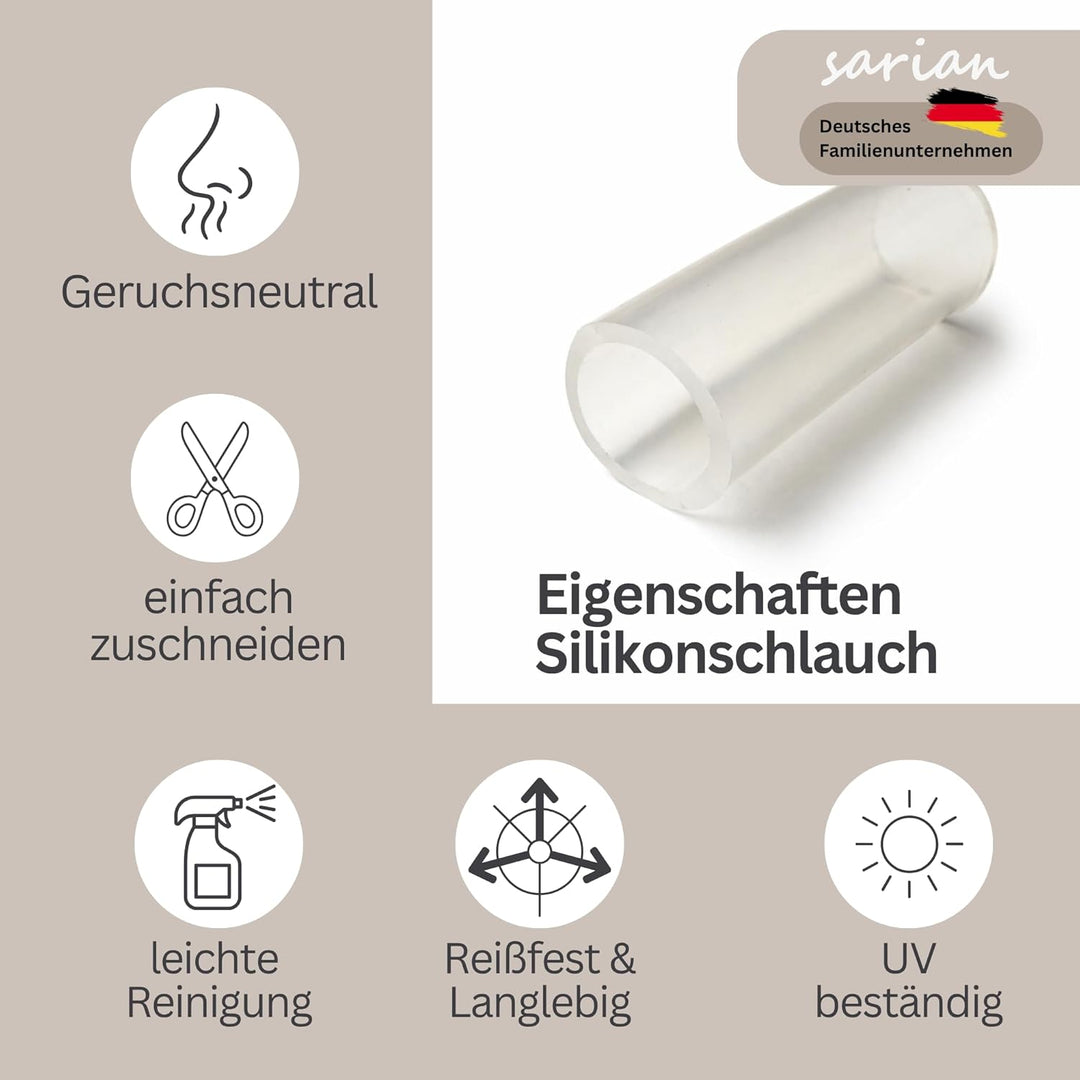 sarian Silikonschlauch Meterware Industriequalität -60°C bis 200°C Schlauch transluzent Innendurchme