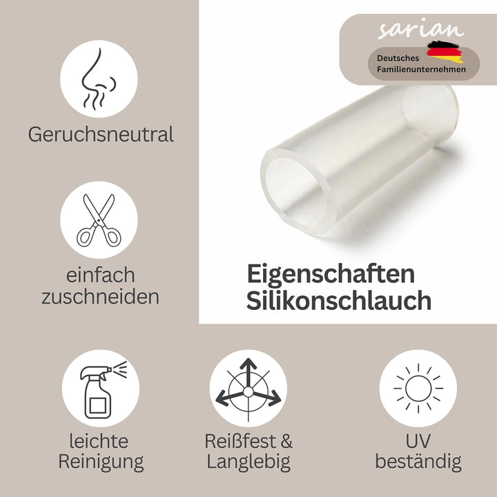 sarian Silikonschlauch Meterware Industriequalität -60°C bis 200°C Schlauch transluzent Innendurchme