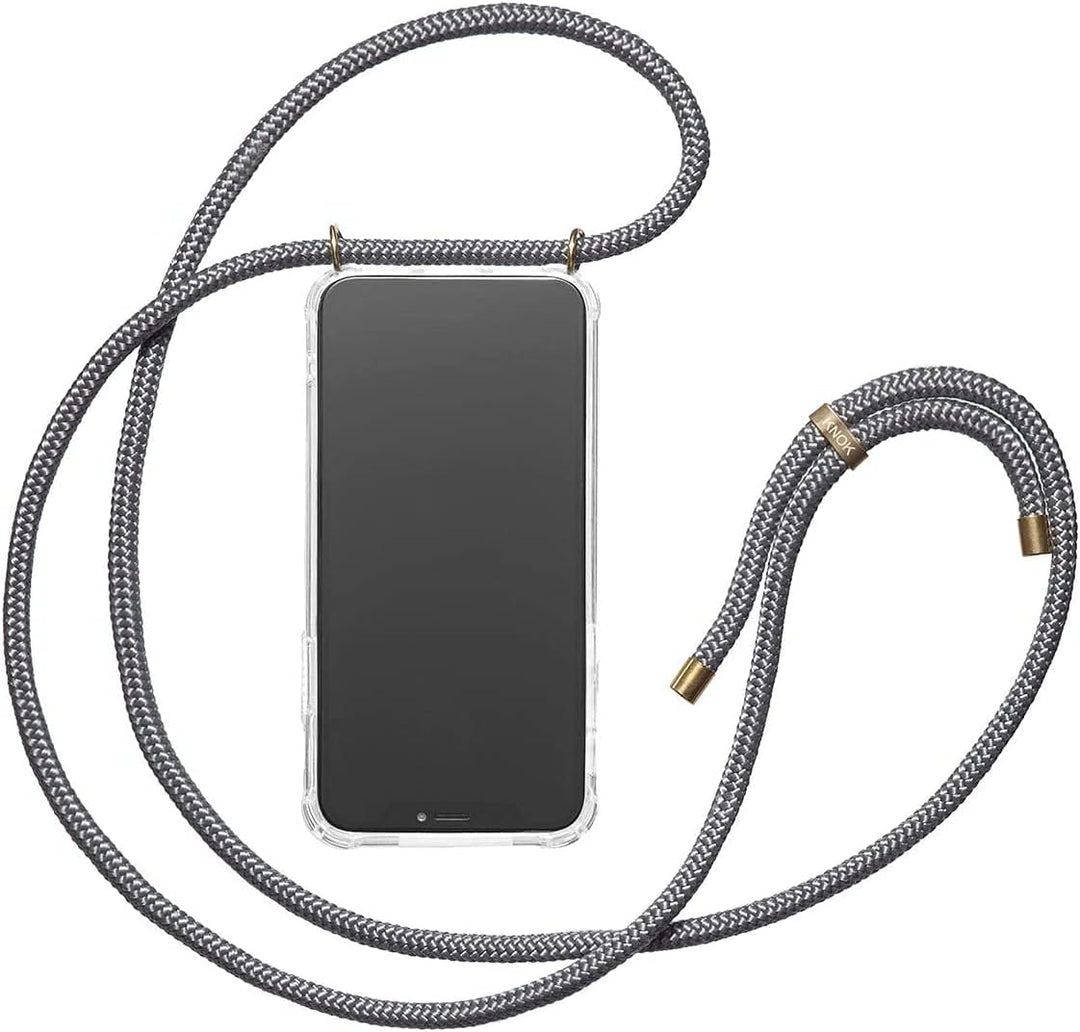 KNOK Premium Handykette für Apple iPhone 13 Max, Grau, transparent | Silikonhülle mit fest verbunden