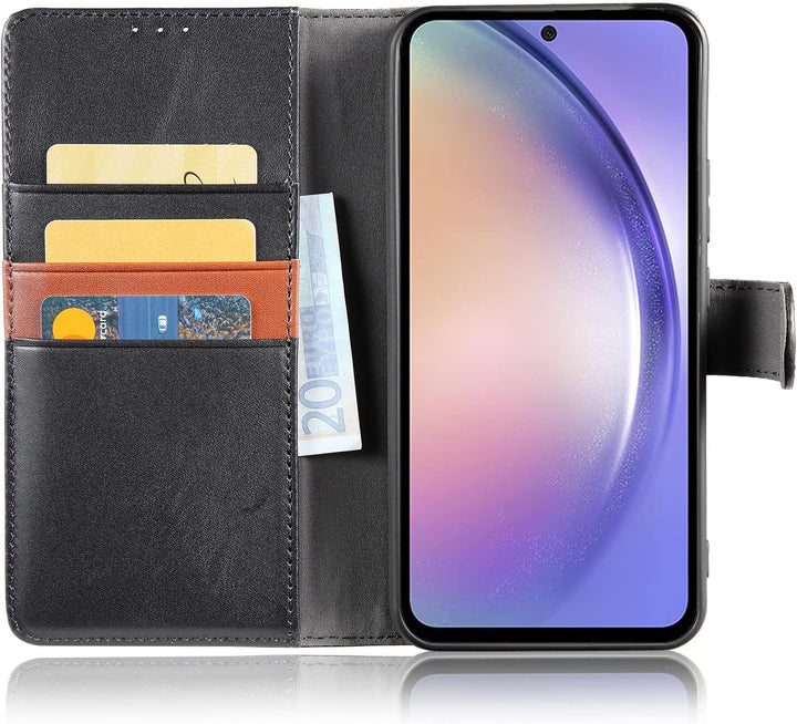 LENSUN Echtleder Hülle für Samsung Galaxy A54, Handyhülle [Echtes Leder] [Magnetverschluss] Handytas