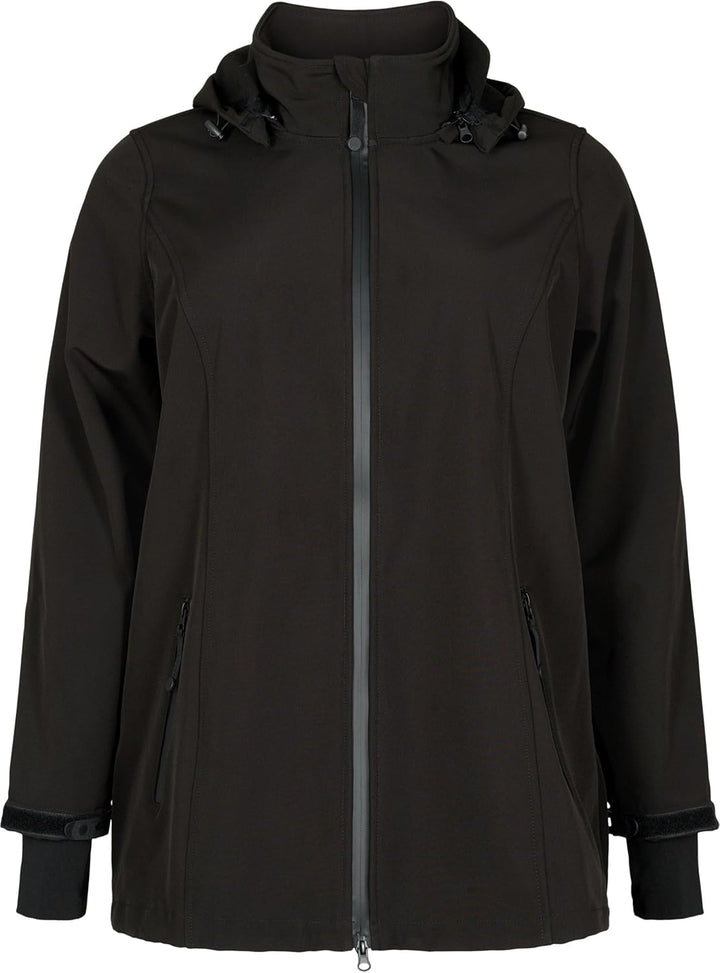 Zizzi Damen Grosse Grössen Softshell Jacke Kurz Kapuze Gr 42-44 Schwarz, 42-44 Schwarz