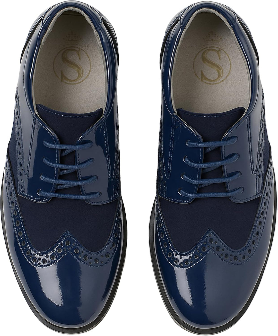 SIRRI Jungen Wildleder Lackschuhe Schnürschuhe Brogue formelle Hochzeitsschuhe 24 EU Marineblau, 24