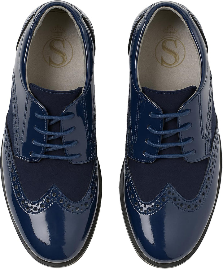 SIRRI Jungen Wildleder Lackschuhe Schnürschuhe Brogue formelle Hochzeitsschuhe 24 EU Marineblau, 24