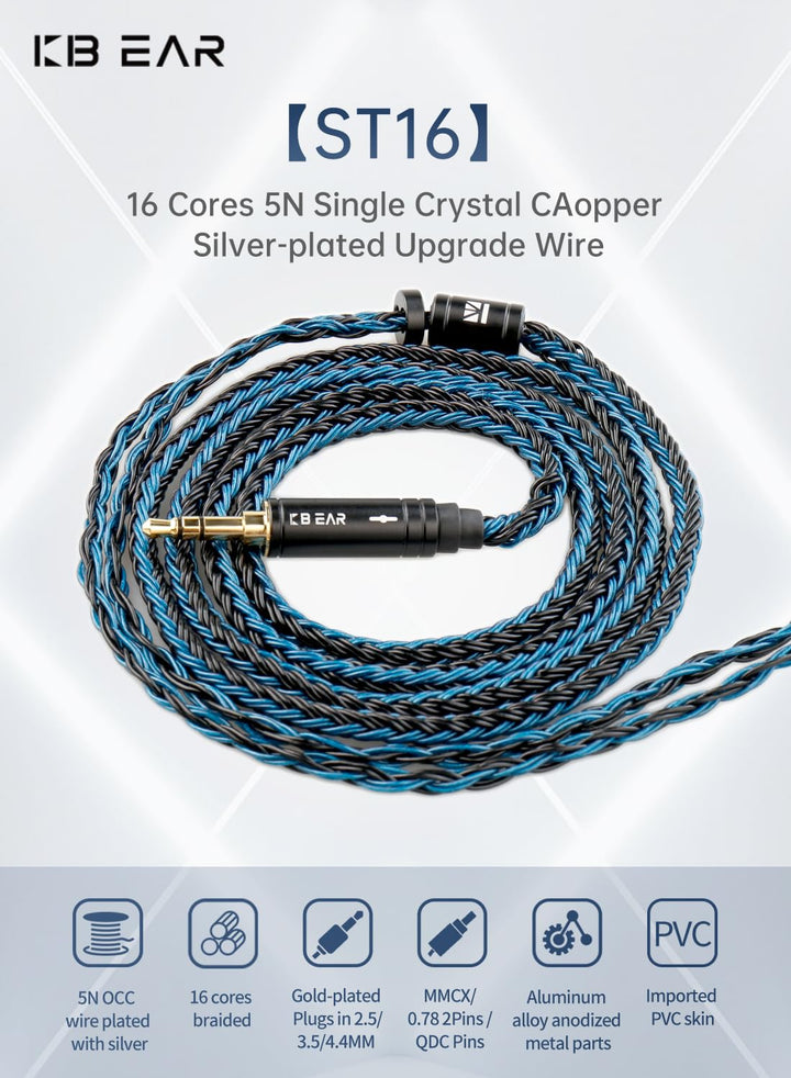 KBEAR ST16 Upgrade-Kabel HiFi In Ear Monitor 16 Kerne 5N Kopfhörer Kabel 2 Meter lang 0,78 mm 2PIN f